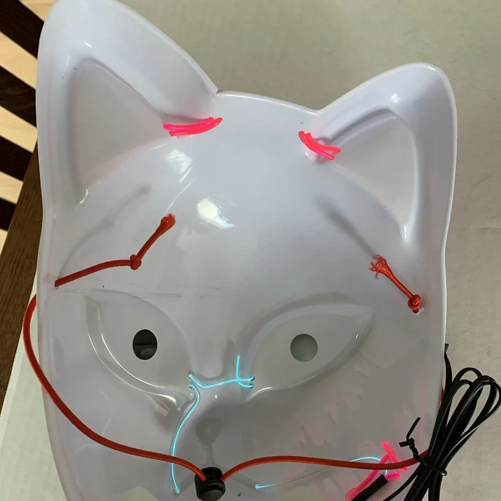 Anime Demon Slayer LED Light up Mask White W Pink And Blue Light Halloween
